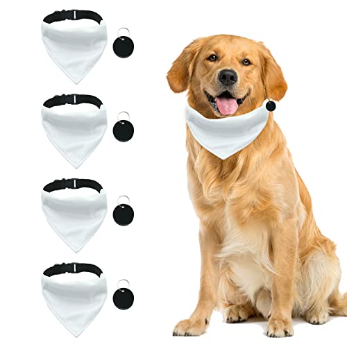 URROMA 4 Pieces White Dog DIY Pet Bandana, Pet Sublimation Blank Bandana Collar Adjustable Buckle Dog Triangle Collar for Dogs Pets XL