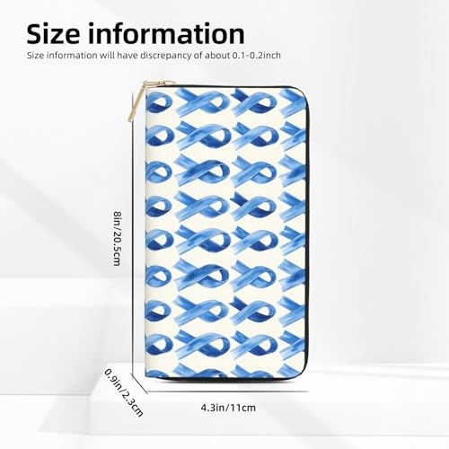 Leather Thin Slim Wallets for Women & Men - Blue Ribbons Print Card Wallet Holder with Zipper2
