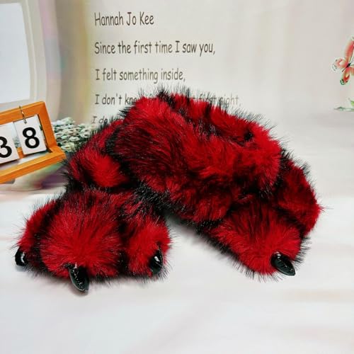 Fluffy Monster Claw Slippers for Men Women, Plush Faux Fur Home Indoor Slippers, Winter Warm House Shoes, Funny Dinosaur Paws Couple Dress up Footwear Gift2