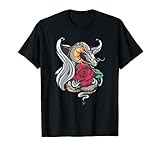 Fantastisches Design eines Drachen, der eine riesige rote Rose hält.