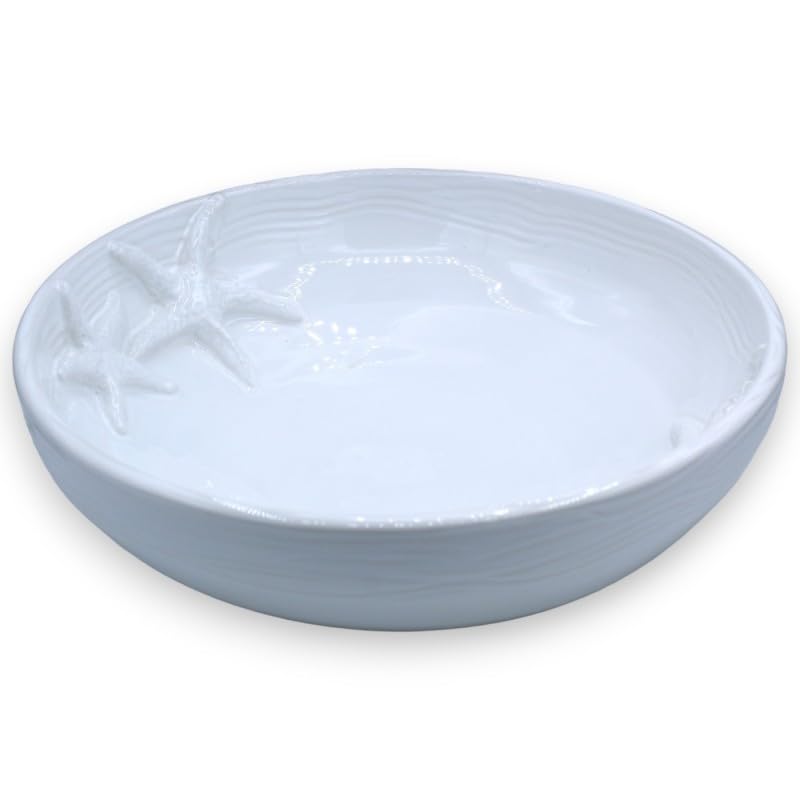 Centro de mesa de cerámica Sicilia Bedda de 35 cm con diseño blanco en relieve 1