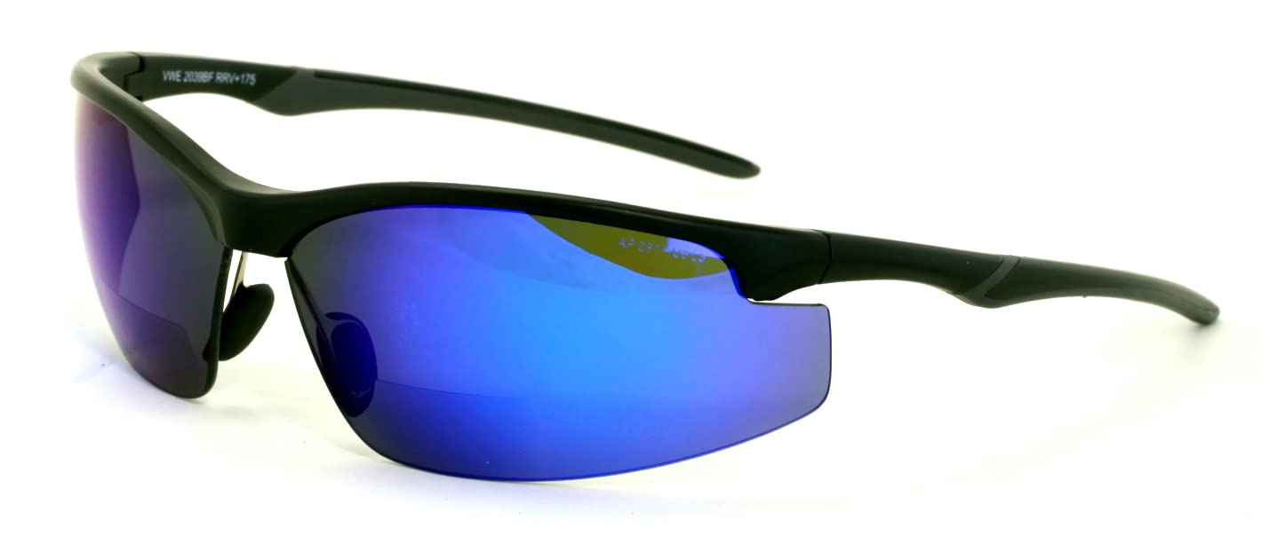 V.W.E. Bifocal High Performance Protective Safety Glasses Light Mirror Tint Bifocal - Reader - Sunglasses (Blue Mirror, 1.25)