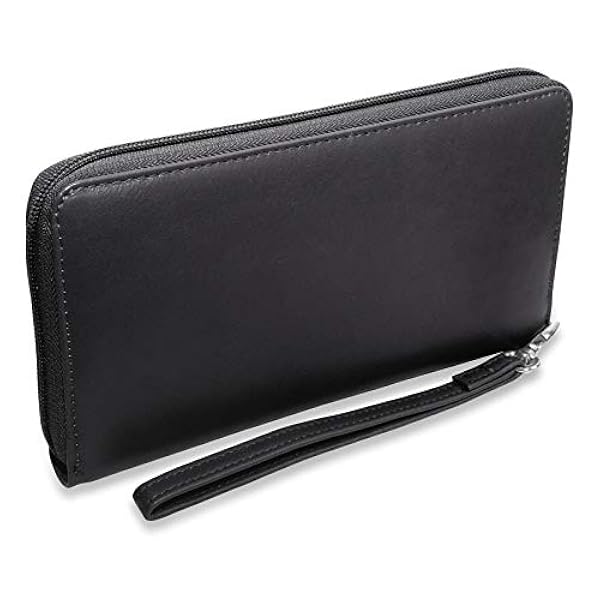 SADDLER Lyxig äkta läder lång dragkedja telefonplånbok med avtagbart handledsrem | RFID-skyddad | designer kreditkortshandväska för damer | presentförpackning, Svart, Taille unique