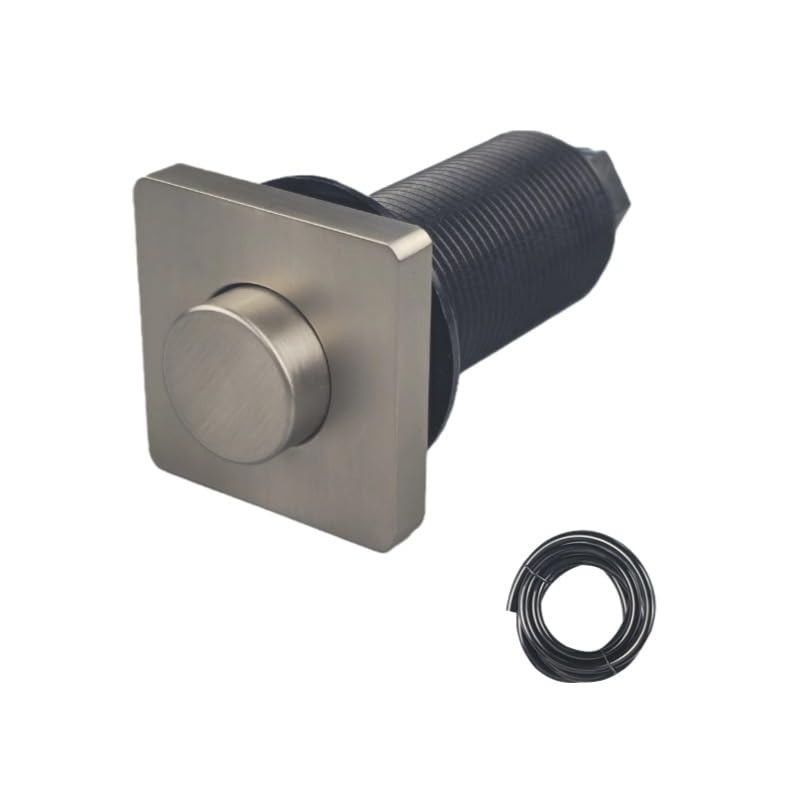 Solid Brass Air Switch Button, 47mm Square Pneumatic Momentary Push Button Kit for Sink Top Counter, Garbage Disposal Part(Square,Matte Black) (Flat Matte Black)