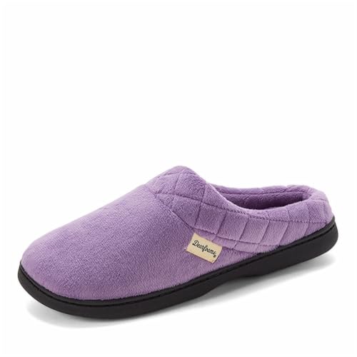 Dearfoams Women’s Lightweight Memory Foam Indoor House Slipper Darcy Velour Clog with Wide Widths