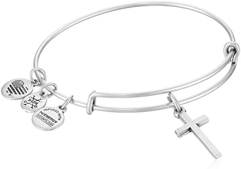Alex and Ani Divine Guides Expandable Bangle Bracelet for Women, Cross Charm, Rafaelian Silver Finish, 2 to 3.5 in