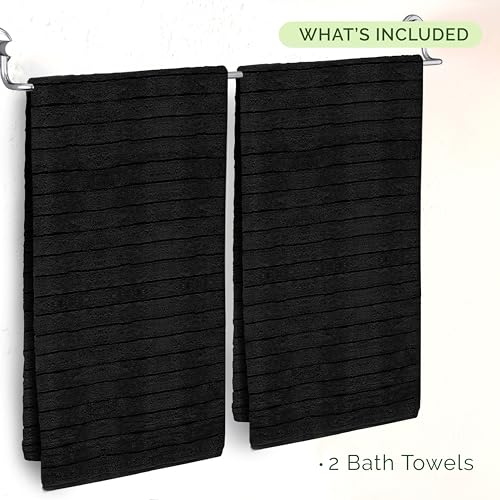 Image of Elegant Comfort 100% Turkish Cotton Corduroy Ribbed Luxury Soft 2 Pack Bath Towels 27 x 54 Inch - Ultra Plush, Absorbent, Quick Dry, Hotel Spa Quality Towels for Bathroom Essentials, Black