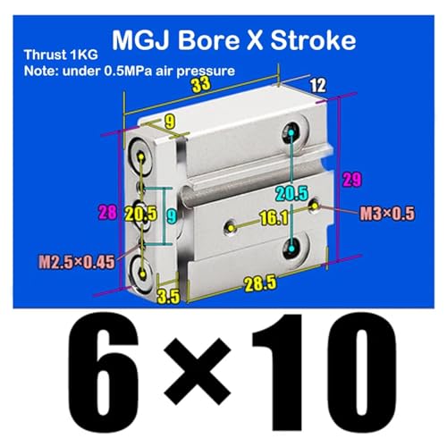 Cylindre pneumatique MGJ6X10 pour intégration robotique compacte - 3