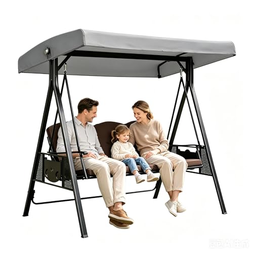 Swing Canopy Replacement Cover 3 Seat Waterproof Outdoor Swing Covers for Outdoor Patio Swings Universal Fit Garden Backyard Furniture Covers Porch Swings Canopy Replacement Top (Gray Large)