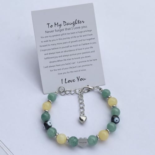 Image of DOLON Handmade Crystal Beaded Heart Charm Bracelet for Daughter Adjustable Birthday Christmas Jewelry Gift from Mom Dad