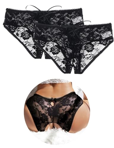 ohyeahlady Culotte Tanga Ouverte Sexy à L'Entre Jambe Grande Taille Culotte String Fendue Dentelle String Sexy Chic Hot sans Couture Coton Tenue Hot Lingerie...
