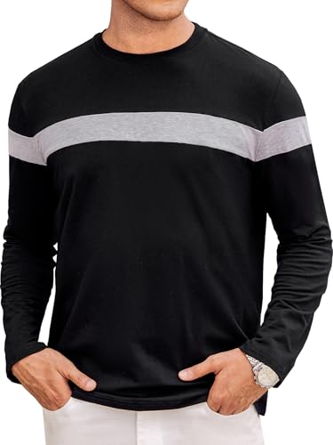 Hardaddy Men's Long Sleeve Tee Shirts Color Block Pullover Casual Basic T-Shirts