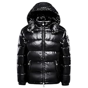 FUUBAMB00 Hiver Épaissir Doudounes pour Hommes et Femmes Court Brillant Canard Blanc Veste à Capuche Puffer Manteau,Black,M(160cm45kg)