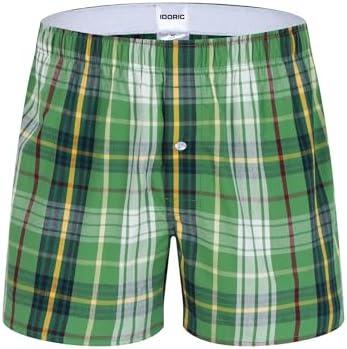 IDORIC Geweven katoenen boxershorts voor heren - pak van 5, losse boxershorts voor heren, klassieke geruite onderbroek multipack, Set4-5p, S