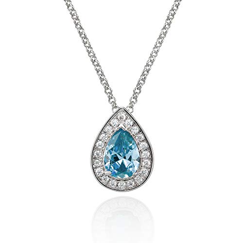 namana Teardrop Pendant Necklace for Women. Light Blue Pendant Necklace with a Pear Shaped CZ Gemstone. Coloured Gemstone Necklaces for Women with Gift Box.
