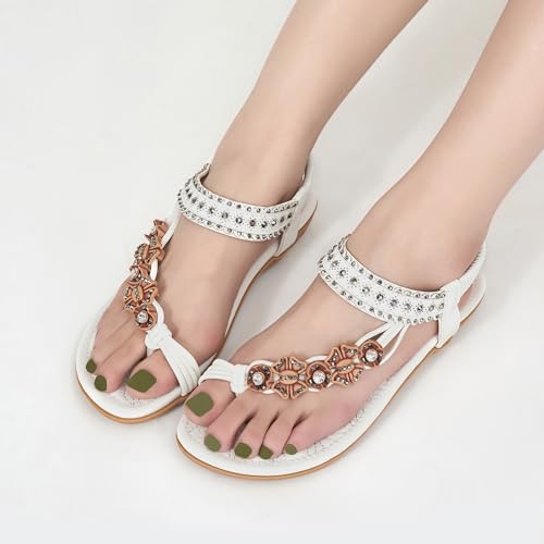 Image of Alicegana Womens Sandals Dressy Flats: Bohemian Summer Comfortable Split Toe Shoes Walking Vacation Gladiator 2026