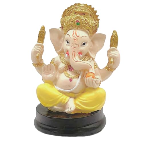 Bellaa 21756 Ganesh Hindu Statue Good Luck Indian Elephant God Car Dashboard Desk Altar Temple Mandir Pooja Meditation Yoga Home Decoration Diwali Gifts Mini Sculpture 3 Inch