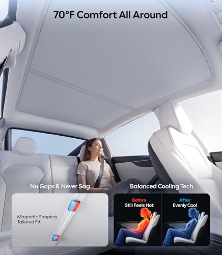 Image of Wigoo Tesla Model Y Sunshade Roof [Never Sag, Nano Ice-Crystal Coatings] 3-Gen Heat Insulation Glass Roof Sun Shade, Accessories for Tesla Model Y 2020~2025, Tesla Interior Gray