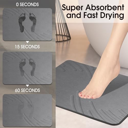 Image of ZIKIBL Stone Bath Mat Diatomaceous Earth Shower Mat Non-Slip Super Absorbent Diatomite Stone Mats for Bathroom Floor /Ktichen Cuonter Quick-Drying Easy to Clean (24''*16'' Grey-Feather)