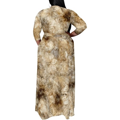 Image of SUZONANA Women's Plus Size Maxi Dresses Casual Loose Short Sleeve Long Maxi Dress with Belt Wedding