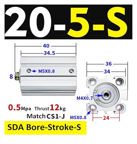 Vérin pneumatique double effet SDA20-S compact alésage 20mm