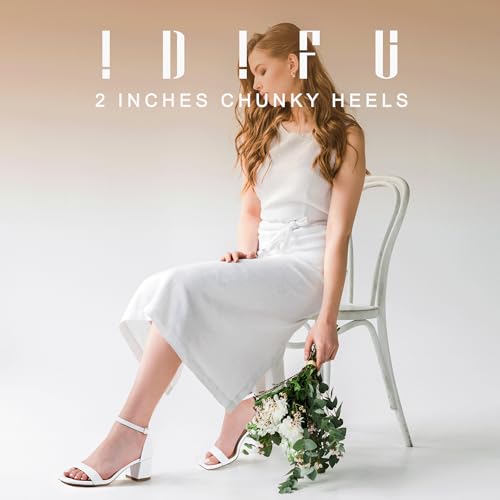 IDIFU IN2 Chunky Block Low Heels Square Open Toe Ankle Strap Short Heeled Sandals Wedding Bride Bridal Ladies Summer Prom Dress Shoes for Women Dressy Comfortable Formal Cute Trendy Small Thick Heels2