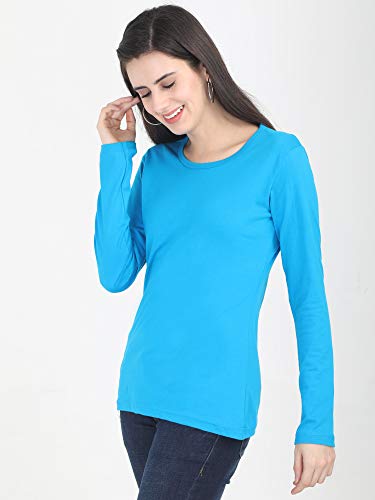 Image of FLEXIMAA Women's Cotton Plain Round Neck Full Sleeve T-Shirt