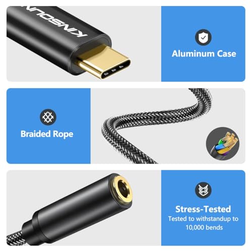 Kinsound USB Type C to 3.5 mm Audio Jack Connector with DAC Headphone Converter Adapter (Black) - Image 6