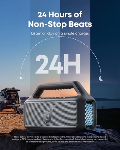Image of Soundcore Boom 2 By Anker, Outdoor Speaker, 80W, Subwoofer, BassUp 2.0, 24H Playtime, IPX7 Waterproof, Floatable, RGB Lights, USB-C, Custom EQ, Portable for Camping and Beach - Black