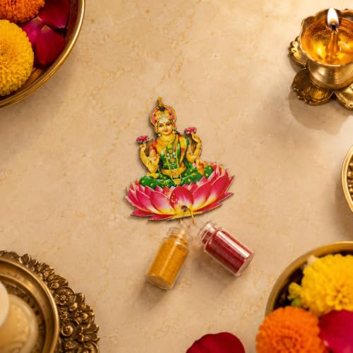 Image of CraftVatika Haldi Kumkum Return Gifts in Bulk Festive Decor, Pasupu Haldi Bottle Maa Lakshami Cutout, Thamboolam Return Gifts for Wedding, Pooja, Navratri Diwali Babyshower Gift for Family (15 Pcs)
