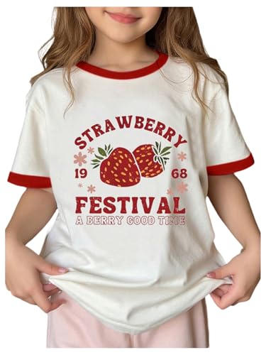 SHENHE Girl's Cute Summer Graphic T Shirt Crew Neck Short Sleeve Ringer Tee Loose Top