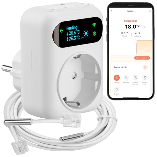 revolt Stecker: WLAN-Steckdosen-Thermostat für Heiz- & Klimageräte, App, 2 Sensoren (W-LAN-Thermostat, Smart Steckdose, Luftentfeuchter)