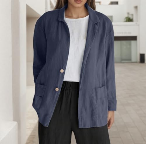 Women's Linen Blazer Long Sleeve Lapel Collar Button Down Suit Blazer Spring Fall Lightweight Loose Jackets2