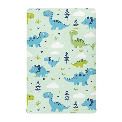 Image of Dinosaur Clouds Grass Cartoon Pattern Crib Sheets Stretchy Portable Sheets for Baby Toddler Breathable Soft Crib Mattress Sheet for Girls Boys
