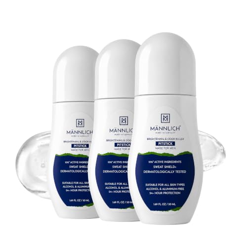 Image of Mannlich Underarm Roll-On for Men, 2% Kojic & Salicylic Acid, Lactic Acid, Alpha Arbutin, 4% AHA & BHA | Brightens Skin, Reduces Pigmentation, Exfoliates & Prevents Body Odor | Alcohol & Aluminum Free, Dermatologically Tested- 50ml (Pack of 3)