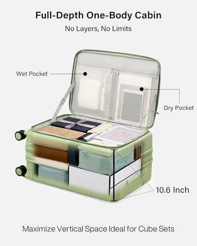 Image of Hanke Hardside Expandable Carry On Luggage, 20 Inch Top Opening Trunk Luggages with Spinner Wheels, All-PC Hard Shell Carry-On Suitcase, Lightweight & TSA Airline Approved (Bamboo Green, 46L)
