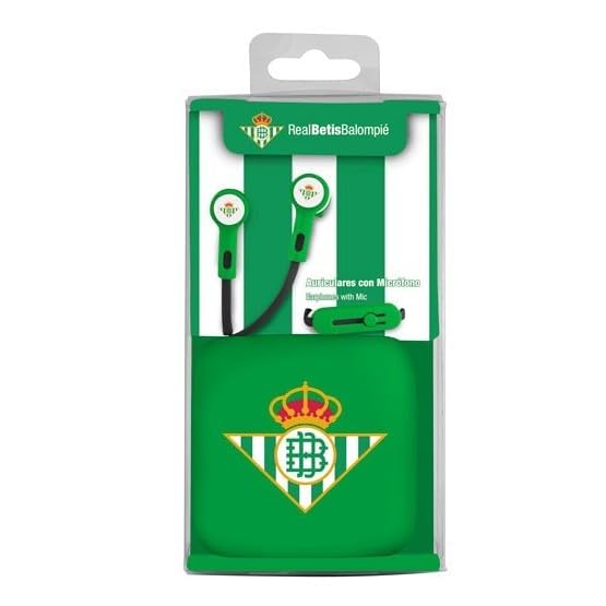 Auricular de Botón con Micrófono Real Betis Balompié - Estuche de Guardado para Móvil, Música y Llamadas