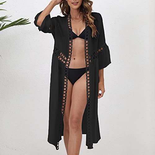 Stylish Women's Cardigan: Black Sheer Crochet Kimono for Beach and Sun Protection - X-Large Size - Image 5