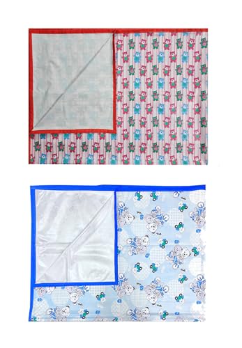 Image of EcoSoft Plastic Sheet,PVC Sheet for Kids,Rubber Sheet for Babies,Bed Wetting Protector(90 x 135 cm) (Blue Bear & Pink Tedy)