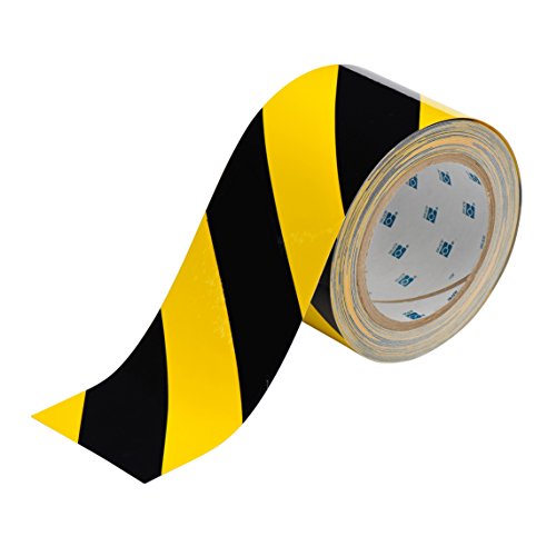 Image of Brady ToughStripe Floor Marking Tape - Yellow and Black Diagonal Stripes, Non-Abrasive Tape - 3 inch Width, 100' Length - 104347