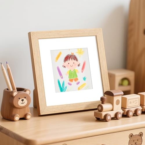 Image of upsimples 6x6 Picture Frame Solid Wooden, Nursery Decor, 1Pack Natural | 100% Solid Wood, Fit 4x4 with Mat and 6 x 6 Square Photo, Wall Decor or Tabletop Display, Safe For Nursery Kids Room
