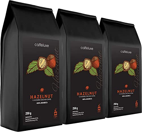 Caffeluxe Flavoured Ground Coffee - Hazelnut 3 Pack (250g Per Bag)