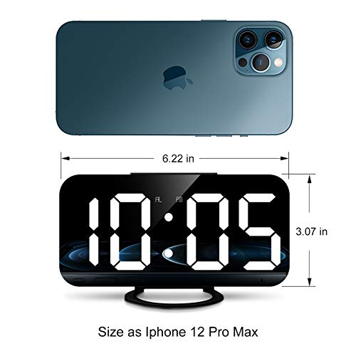 Image of Lamisola Digital Alarm Clock, Large LED Mirror Display,2 USB Charging Ports,Auto Adjustable Brightness,Aesthetic Modern Clocks for Bedroom Living Room Office,Black