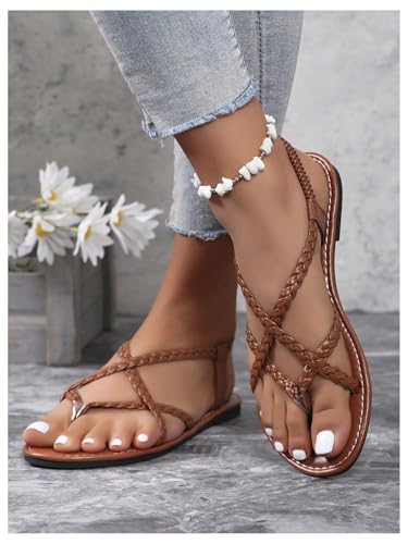 Image of Verdusa Women's Flat Sandals Strappy Dressy Ankle Strap Casual Summer Thong Sandals for Beach