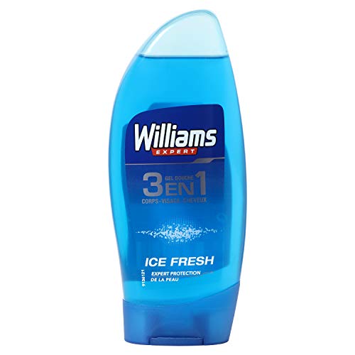 Williams Gel Douche Homme 3en1 Ice Fresh, Fraîcheur longue durée, Pour le corps le visage et les cheveux, Flacon de 250ml