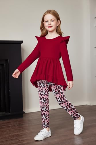 Image of Arshiner Toddler Girl Clothes Ruffle Trim Long Sleeve Pullover Top and Floral Print Leggings Fall Outfits Kids Clothing Sets