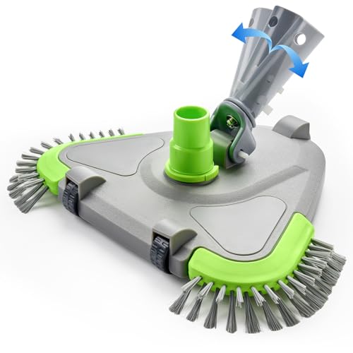 Sepetrel Upgraded Pool Vacuum Head with Wheels Smart Swivel Handle & Swivel Hose Adapter Weighted Triangular Shape Brush Head for Inground/Above Ground Swimming Pools
