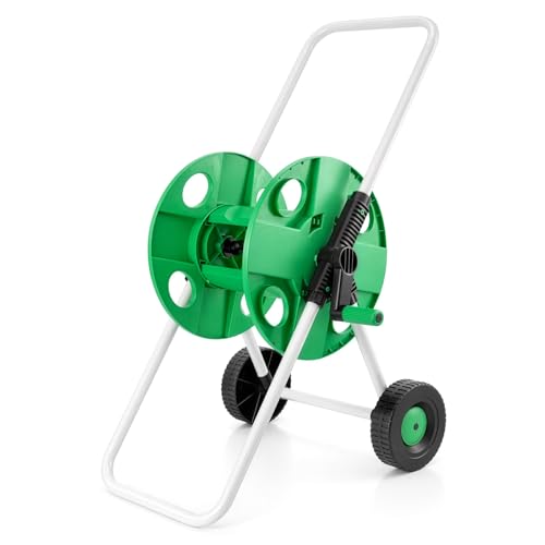 EVERGOODS Heavy-Duty Portable Garden Hose Reel Cart – Free Standing Hose Reel Without Hose, Holds Up to 120ft of 16mm or 150ft of 13mm Hose, 2-Wheel Outdoor Hose Storage, Green