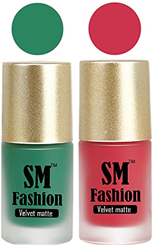 Image of Nail Polishes, Green-Light Pink Velvet Matte Nail Paint Combo Set of 2 Pcs 7ml each