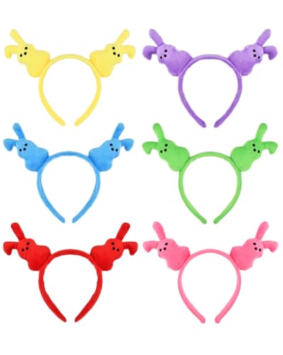 PATURPINT Easter Bunny Headbands 6 Pack Plush Rabbit Ears Assorted Colors